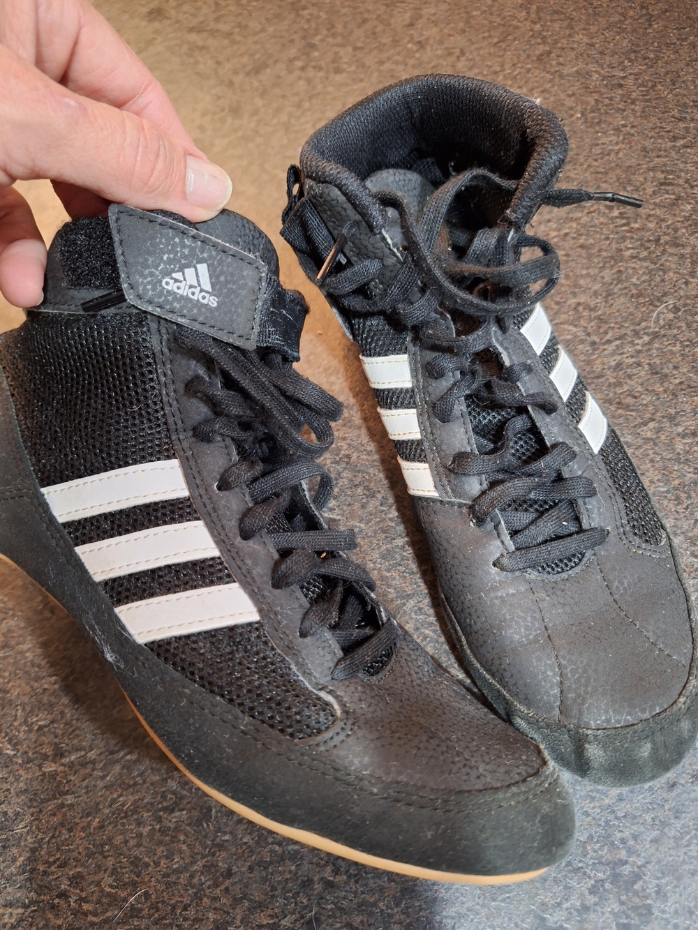 adidas Black and White Men's High-Top Wrestling Shoes, Size 6.5